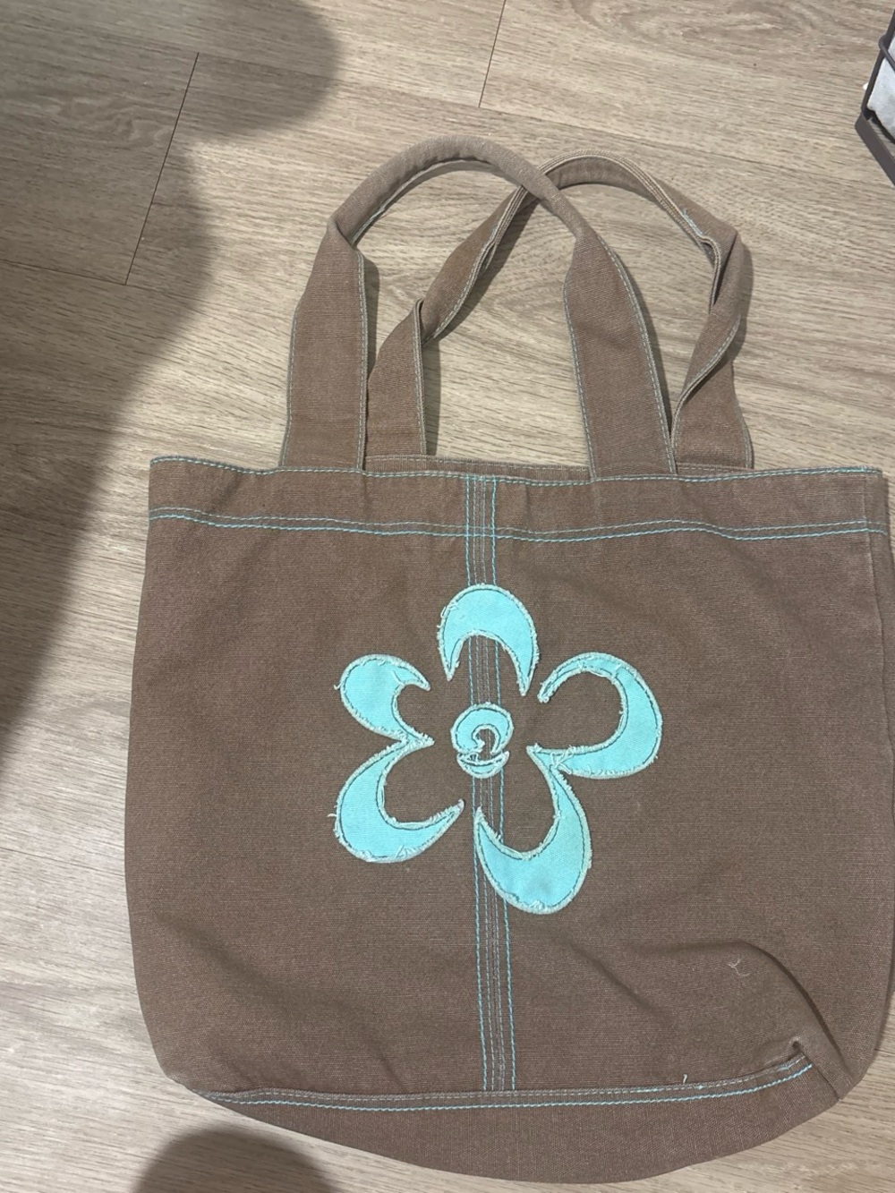 Limited Too Brown Tote with Turquoise Flower Applique